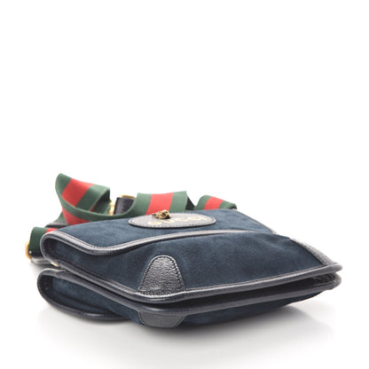 Gucci Suede Web Small Neo Vintage Double Flap Messenger Bag Blue 3 of 8