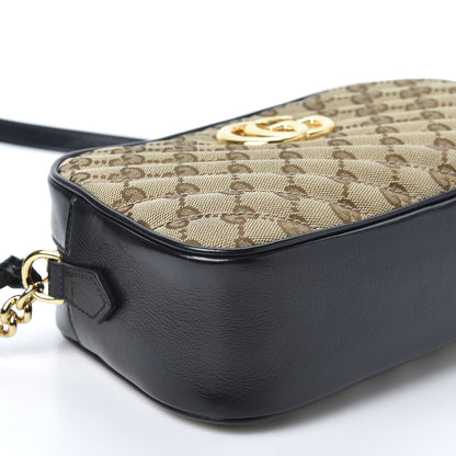 Gucci Monogram Matelasse Diagonal Small GG Marmont Chain Shoulder Bag Beige Black 5 of 10
