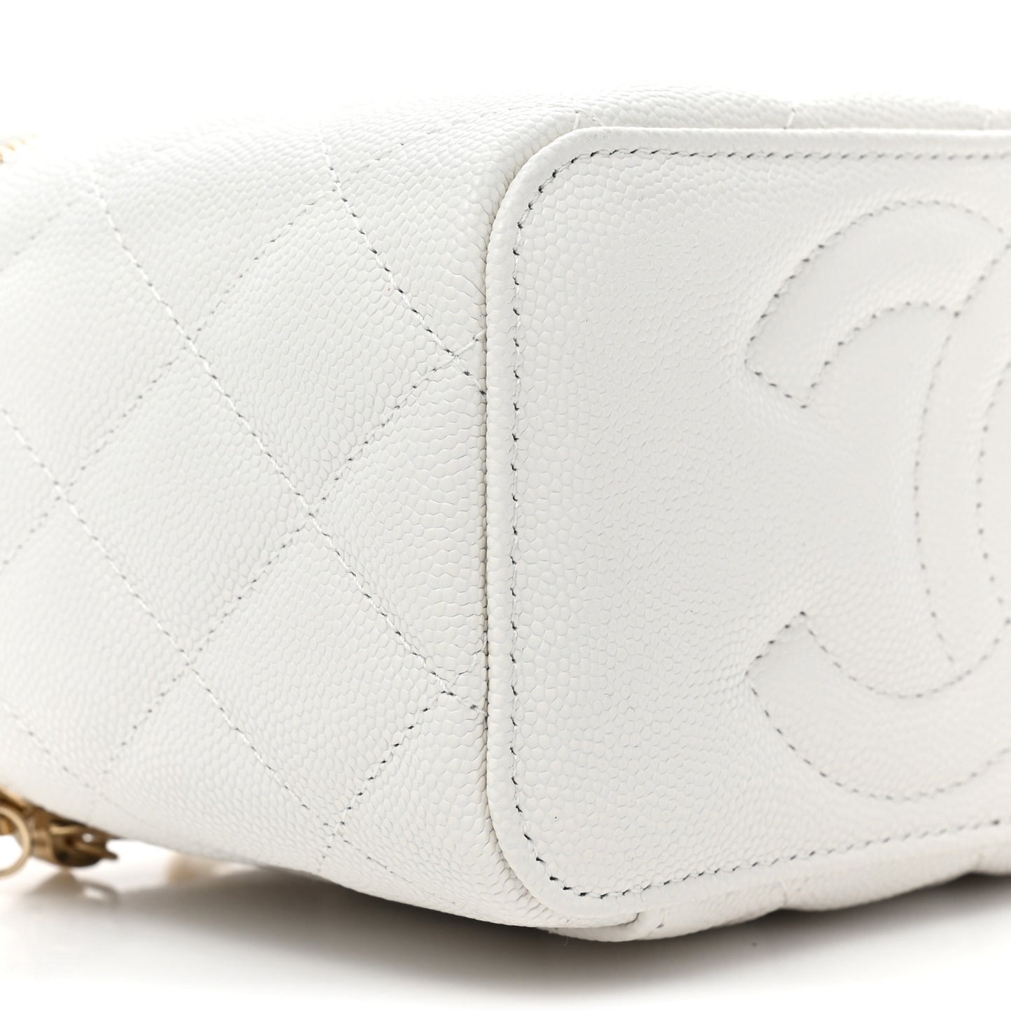 Caviar Quilted Small Vanity Case With Chain White