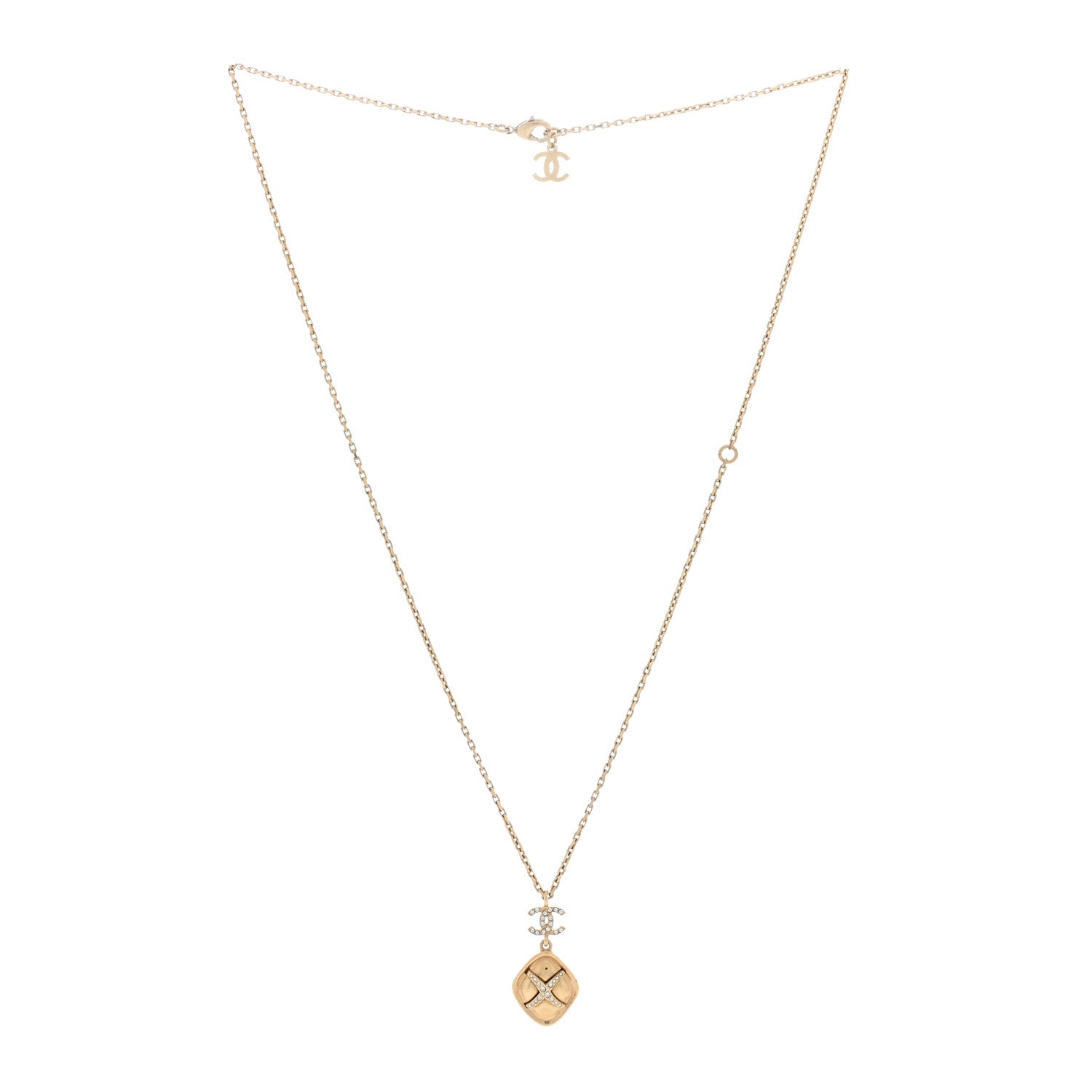 Chanel Crystal CC Link Drop Necklace Gold 2 of 3