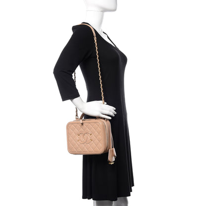 Chanel Caviar Quilted Medium CC Filigree Vanity Case Beige 2 of 13