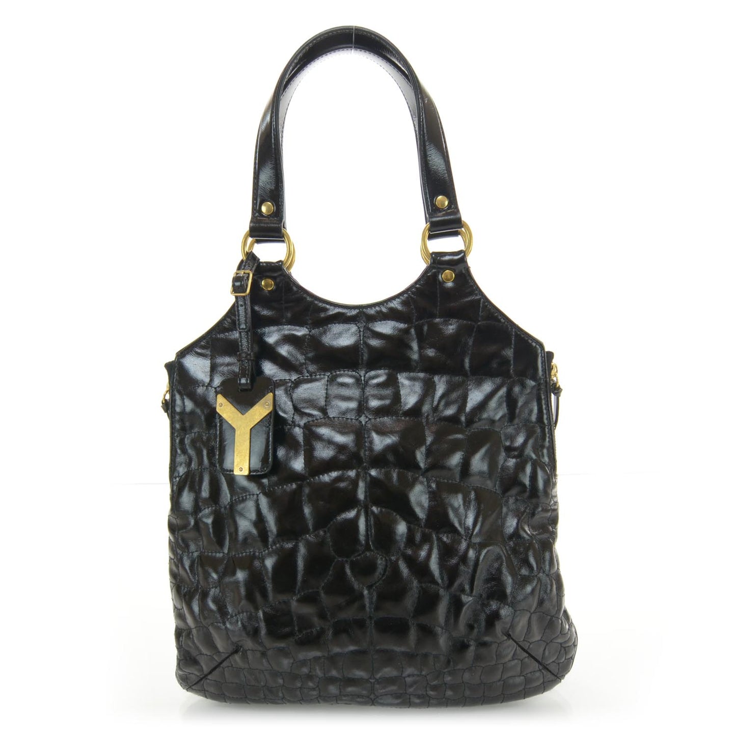 Patent Crocodile Embossed Tribute Tote Black