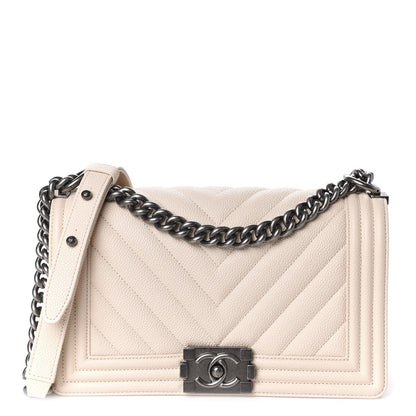 Chanel Caviar Chevron Quilted Medium Boy Flap Light Beige 1 of 10