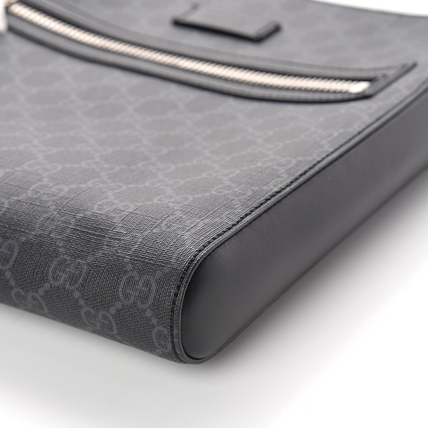 Gucci GG Supreme Monogram Appia Calfskin Web Flat Messenger Bag Black Grey 8 of 9