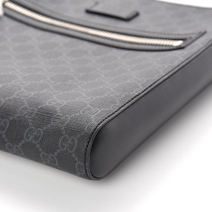 Gucci GG Supreme Monogram Appia Calfskin Web Flat Messenger Bag Black Grey 8 of 9