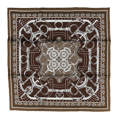 Hermes Silk Eperon D'Or Bandana Shawl 55 Etoupe Chocolate 1 of 5