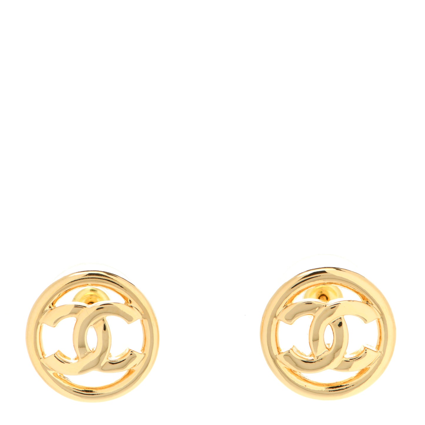 Metal Round CC Stud Earrings Gold