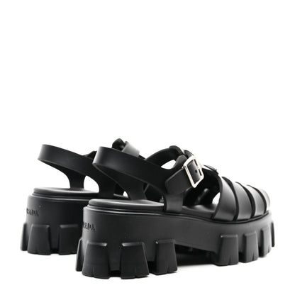 Prada Foam Rubber Triangle Logo Monolith 55mm Cage Sandals 37 Black 4 of 8