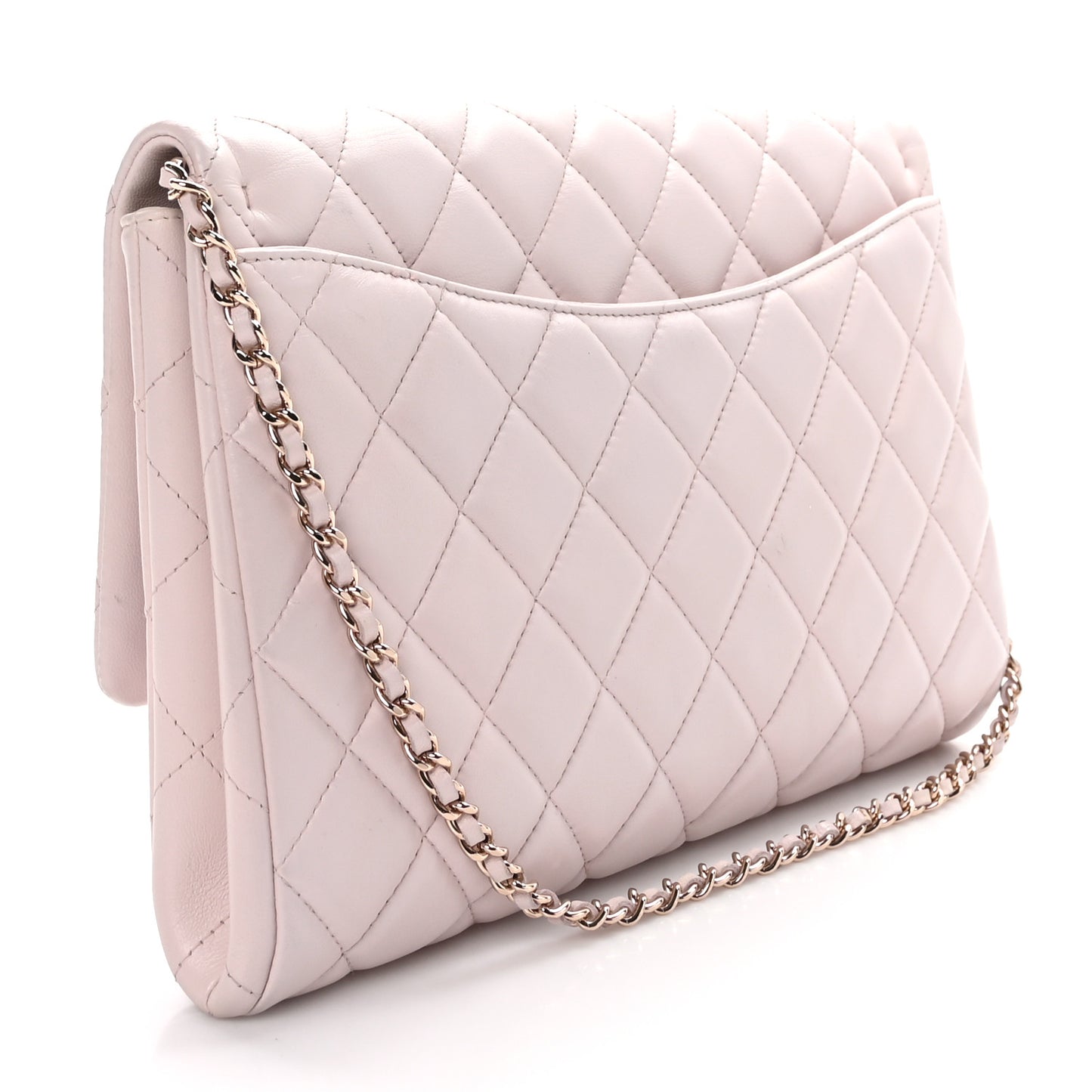 Lambskin Quilted Clutch with Chain Flap Light Pink