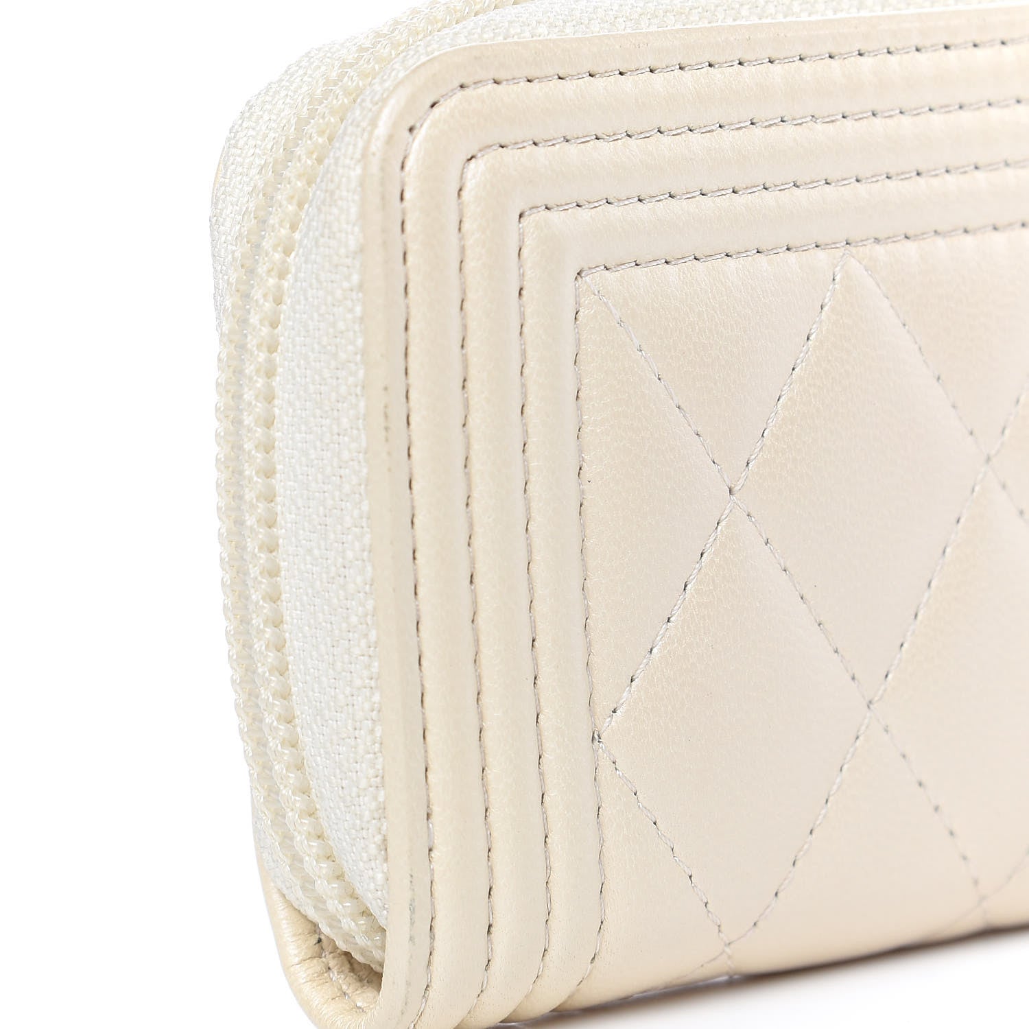 Chanel Metallic Lambskin Quilted Boy Zip Around Coin Purse Wallet Ivory 10 of 12