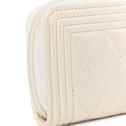 Chanel Metallic Lambskin Quilted Boy Zip Around Coin Purse Wallet Ivory 10 of 12