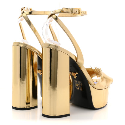Prada Spazzolato Metal Triangle Logo Pumps 37 Platino 5 of 11