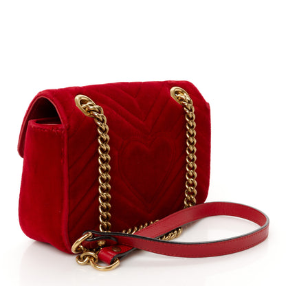 Gucci Velvet Matelasse Mini GG Marmont Shoulder Bag Hibiscus Red 3 of 11