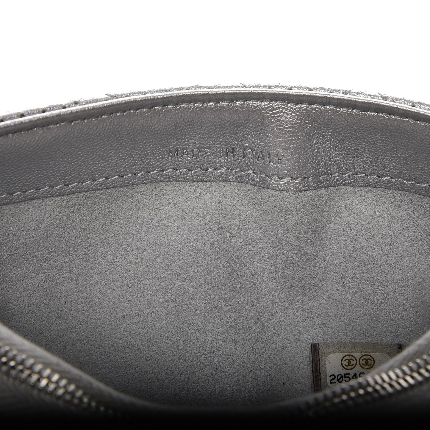 Perforated Lambskin Quilted Mini Phone Holder Clutch Silver