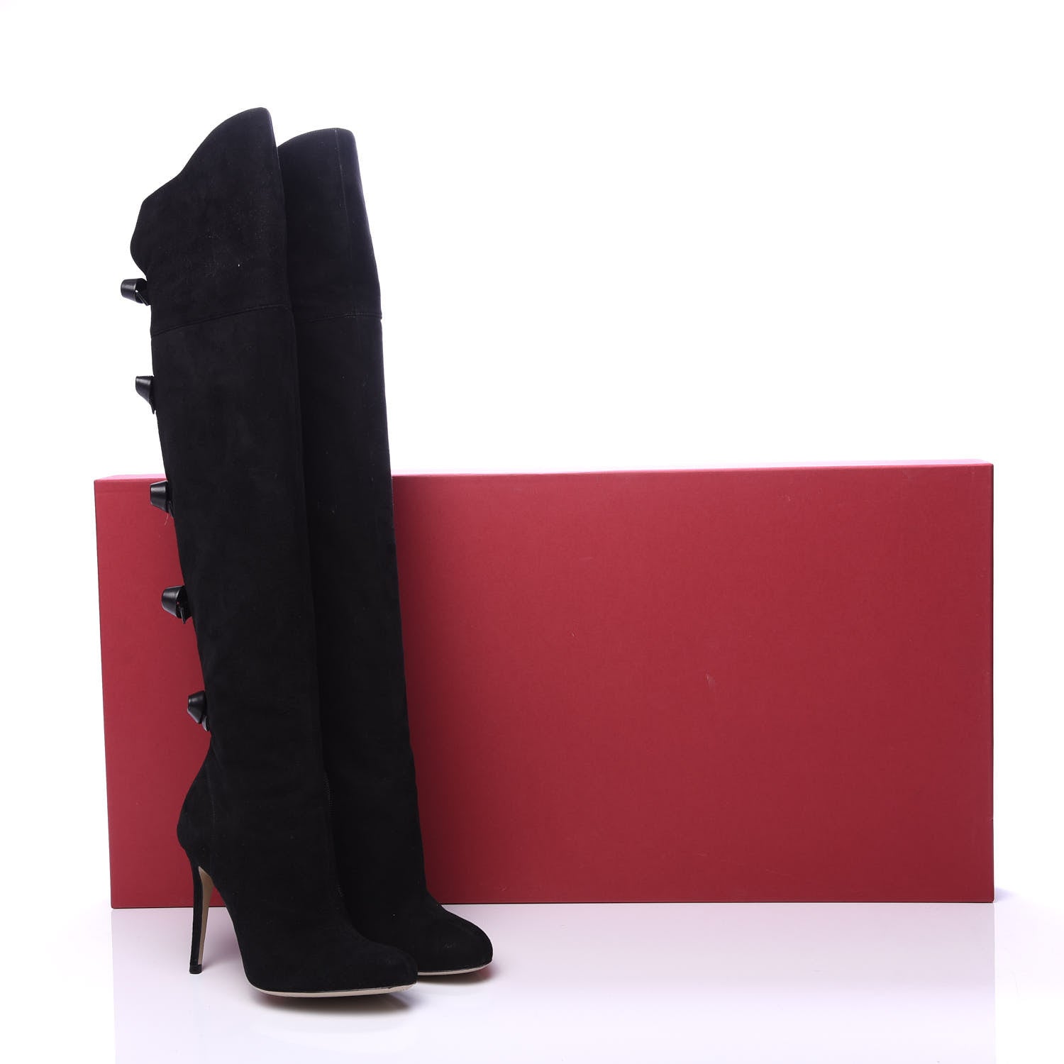 Valentino Garavani Calfskin Suede Bow Tall Boots 36.5 Black 7 of 7
