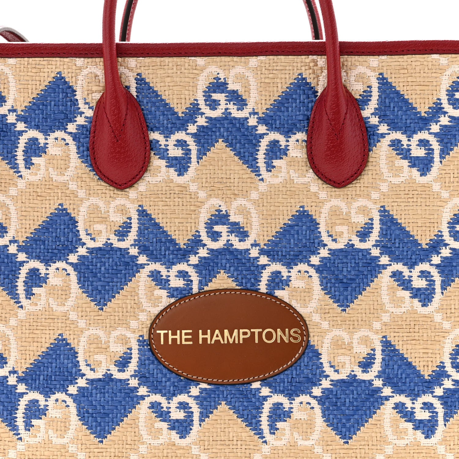 Gucci Raffia GG Monogram Hamptons Medium Tote Bag Beige Blue 8 of 10