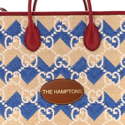 Gucci Raffia GG Monogram Hamptons Medium Tote Bag Beige Blue 8 of 10