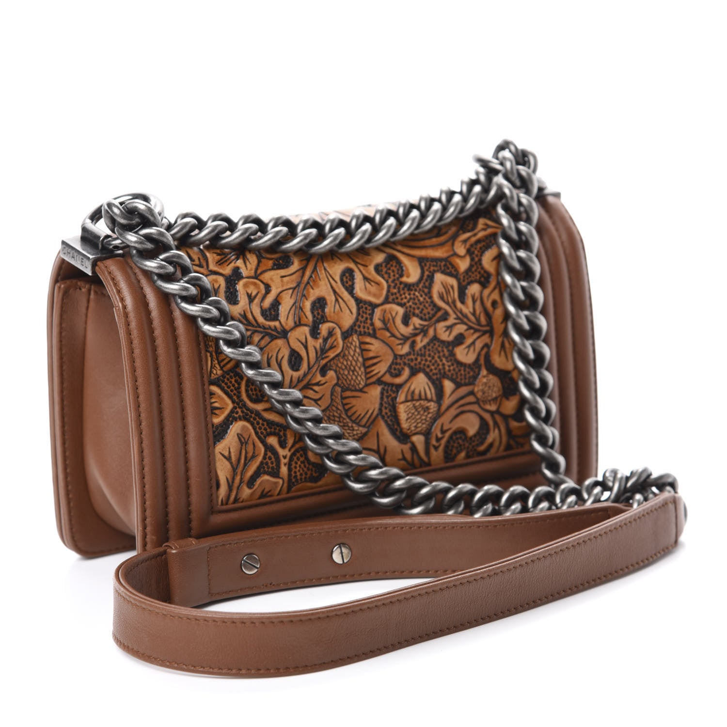 Chanel Calfskin Embossed Small Cordoba Boy Flap Brown 3 of 10