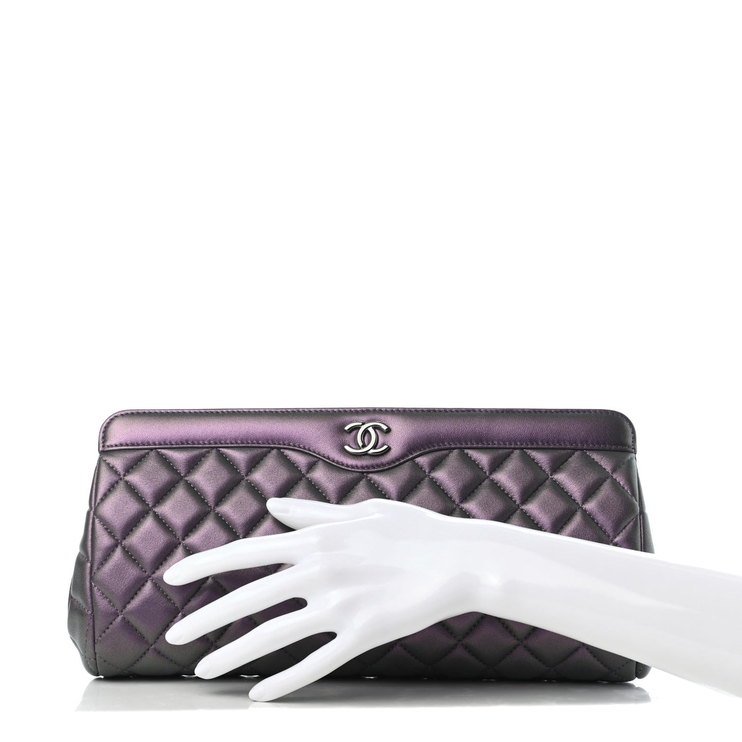 Iridescent Lambskin Quilted Clutch Dark Purple
