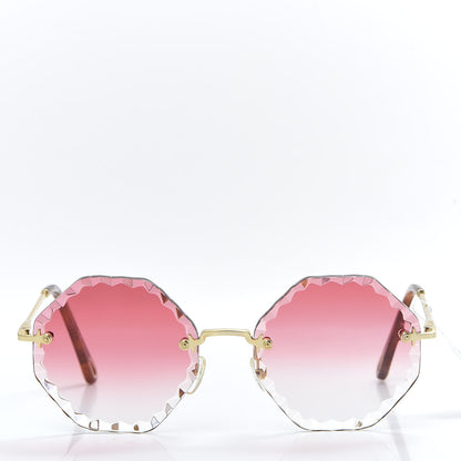 Chloe Rosie Bevelled Round Sunglasses CE142S Gold Gradient Coral 2 of 7