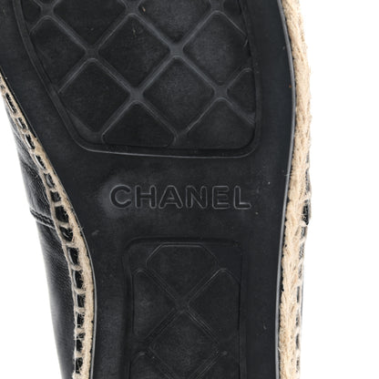 Chanel Lambskin Shiny Calfskin CC Espadrilles 36 Black Beige 6 of 9