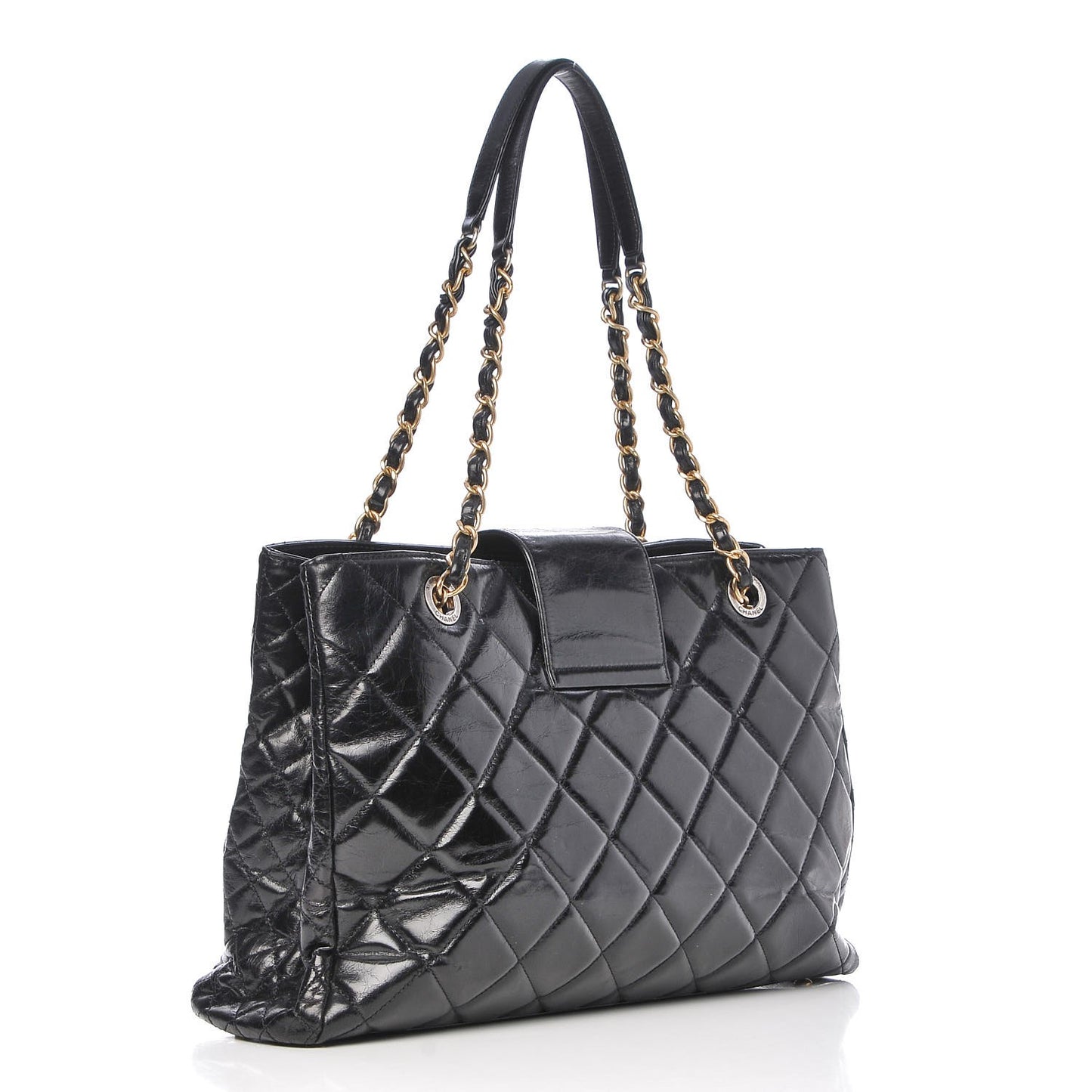 Glazed Calfskin Quilted Tote Black