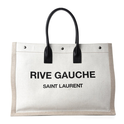 Saint Laurent Linen Calfskin Rive Gauche Tote Optic White 1 of 12