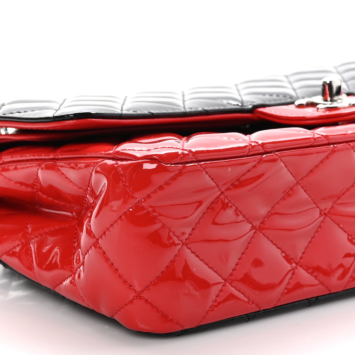 Patent Calfskin Quilted Bi-Color Medium Double Flap Red Black