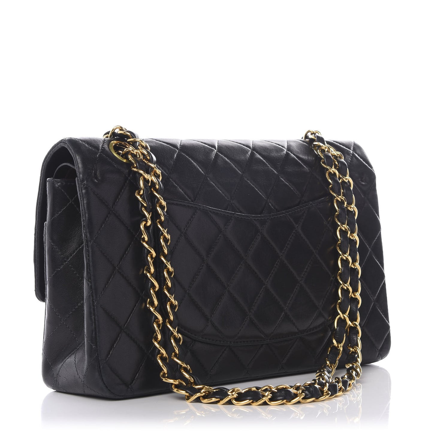 Lambskin Quilted Medium Double Flap Black