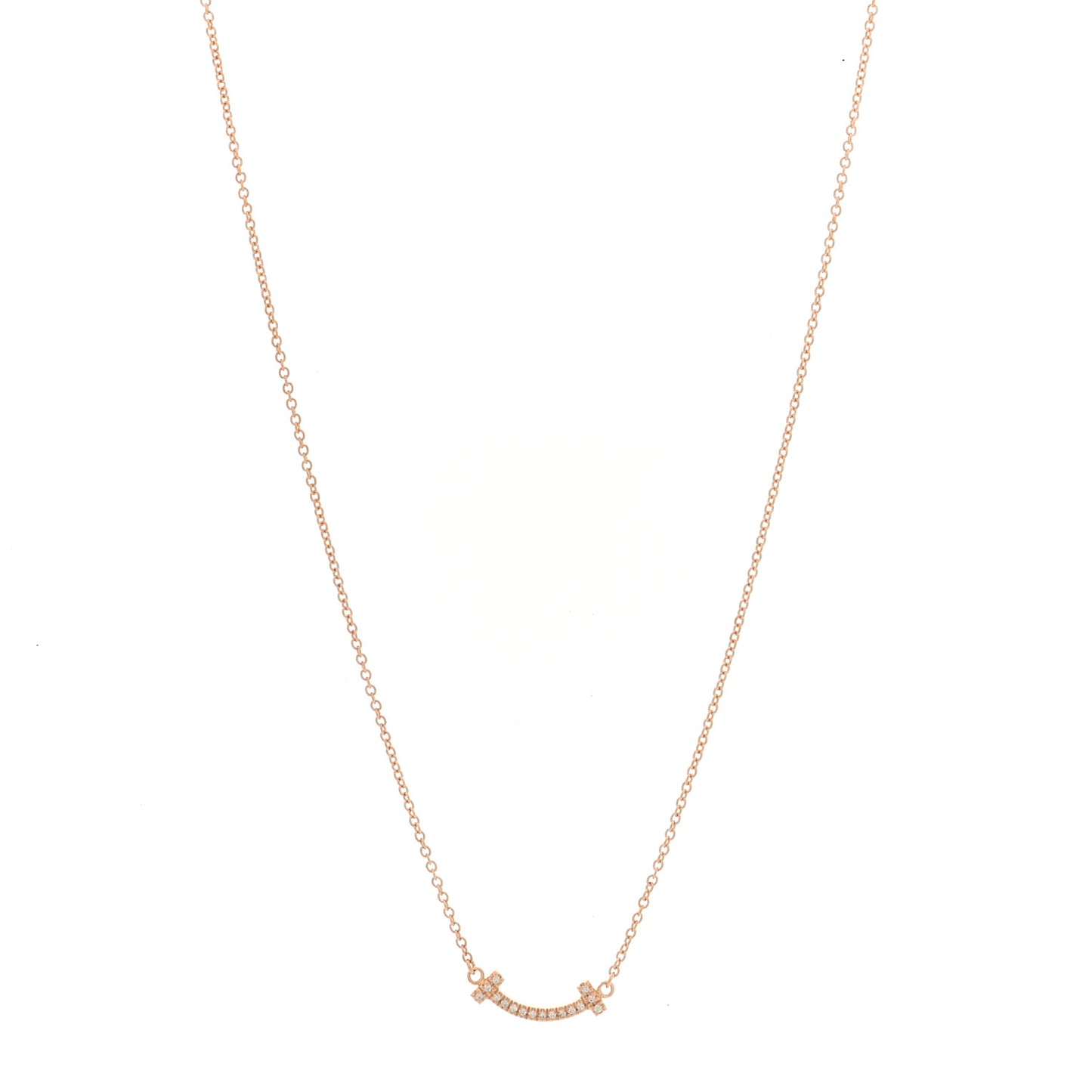 18K Rose Gold Diamond Mini T Smile Pendant Necklace
