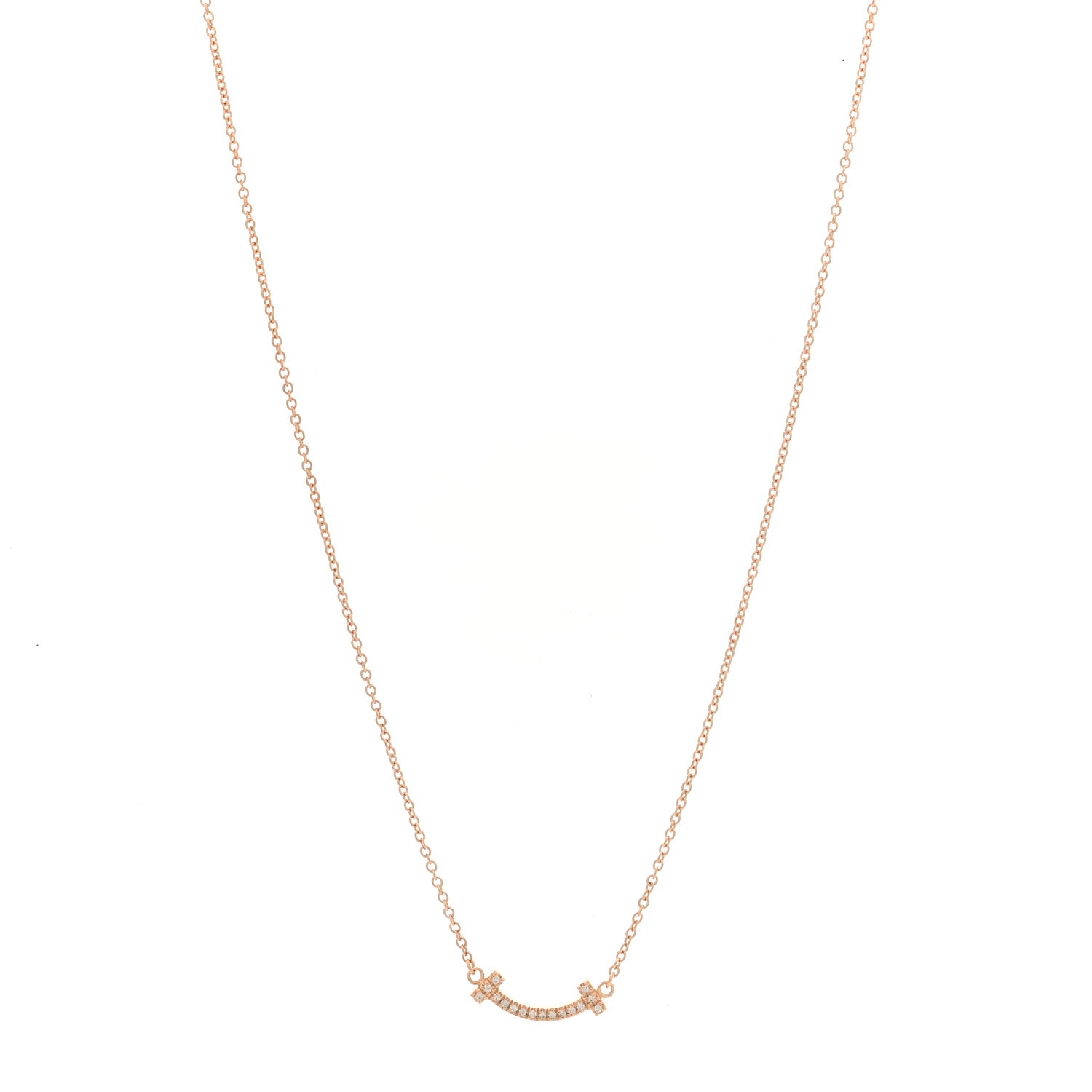 Tiffany 18K Rose Gold Diamond Mini T Smile Pendant Necklace 1 of 5