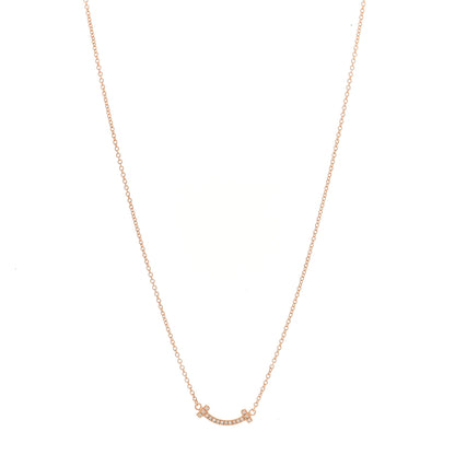 Tiffany 18K Rose Gold Diamond Mini T Smile Pendant Necklace 1 of 5