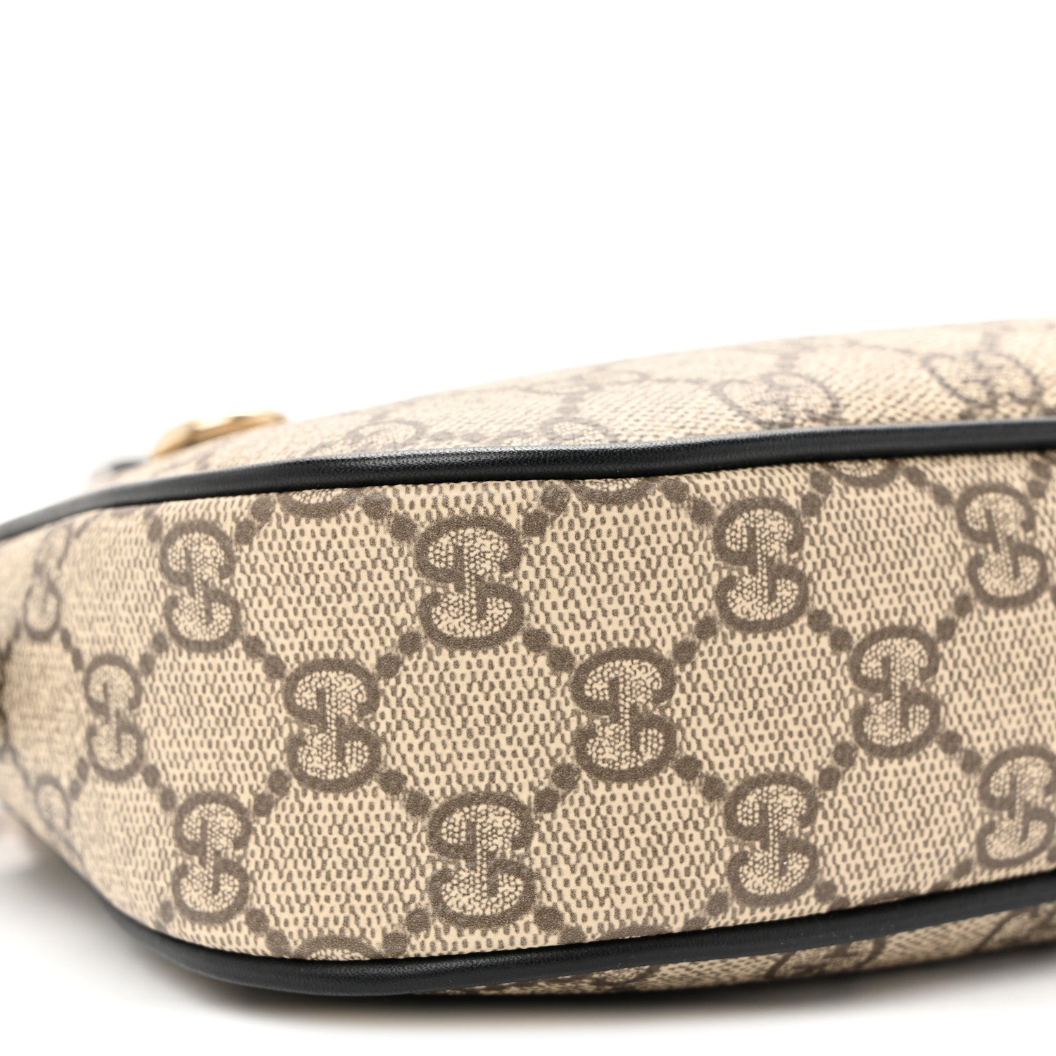 Gucci GG Supreme Monogram Textured Calfskin Small Emblem Shoulder Bag Beige Black 8 of 9