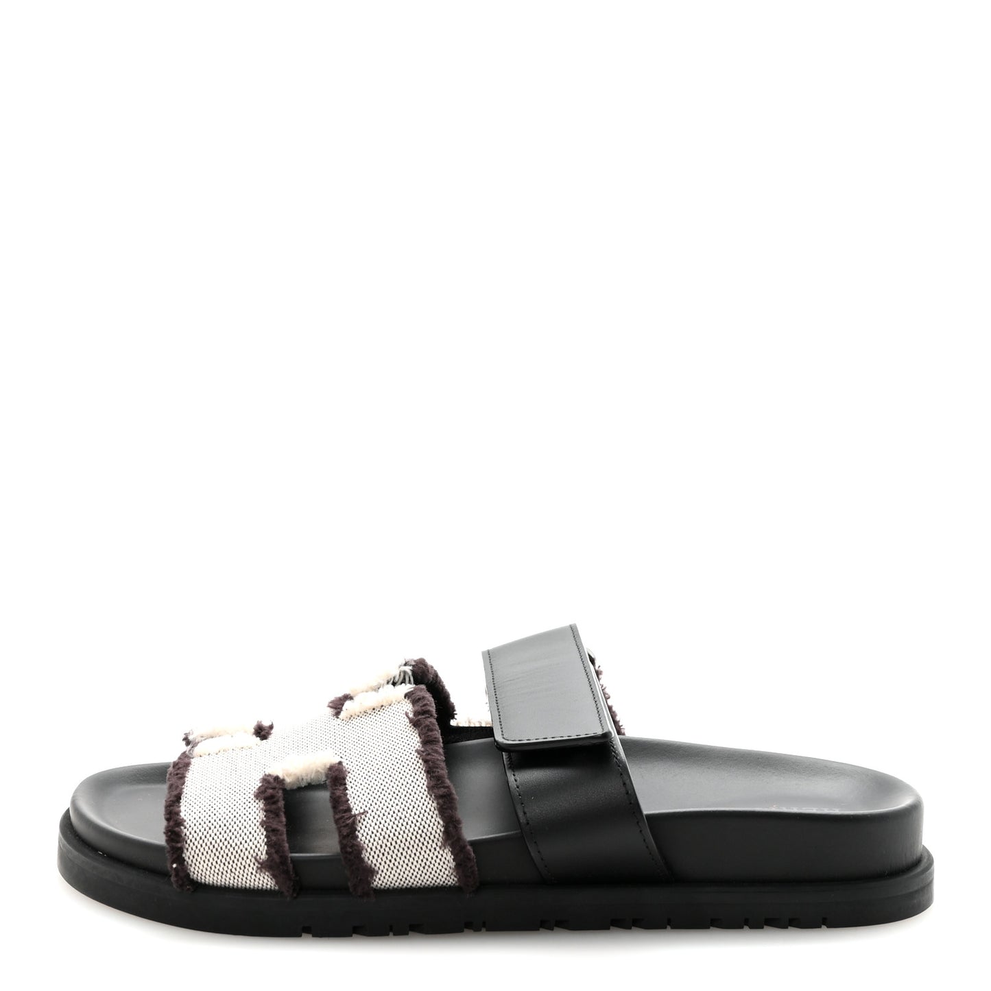 Techno Fringed H Canvas Caflskin Womens Chypre Sandals 36.5 Prunoir Black
