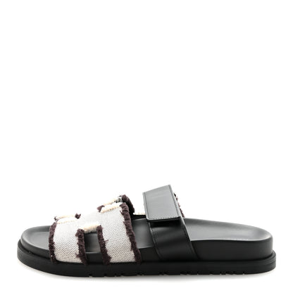 Hermes Techno Fringed H Canvas Caflskin Womens Chypre Sandals 36.5 Prunoir Black 1 of 9