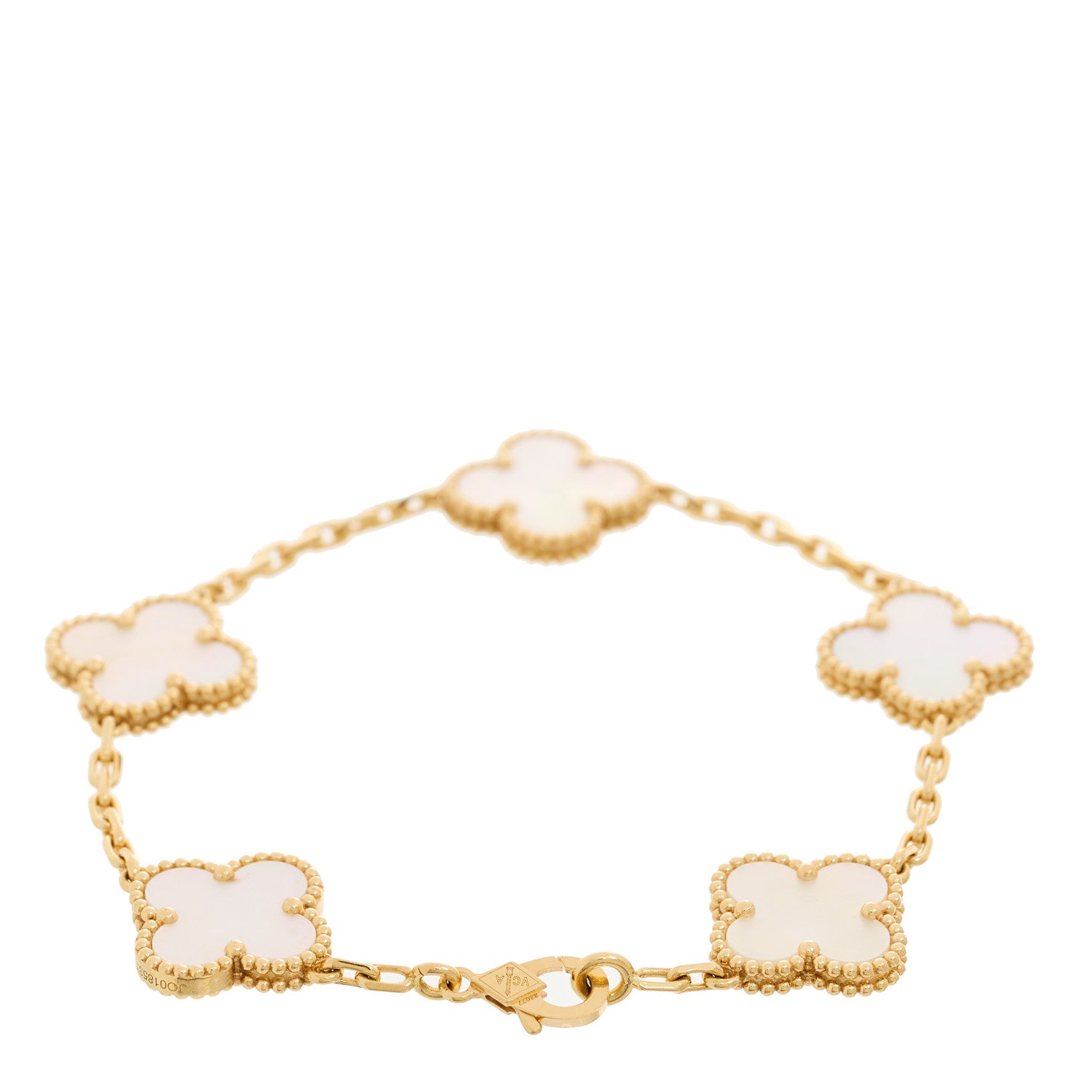Van Cleef & Arpels 18K Yellow Gold Mother of Pearl 5 Motifs Vintage Alhambra Bracelet 2 of 5
