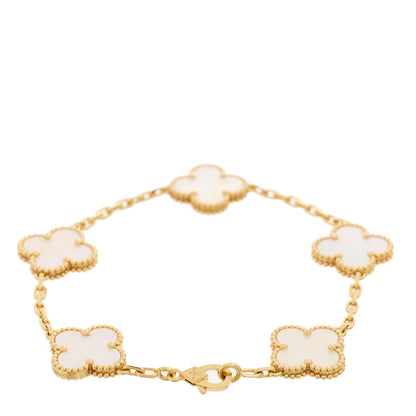 Van Cleef & Arpels 18K Yellow Gold Mother of Pearl 5 Motifs Vintage Alhambra Bracelet 2 of 5