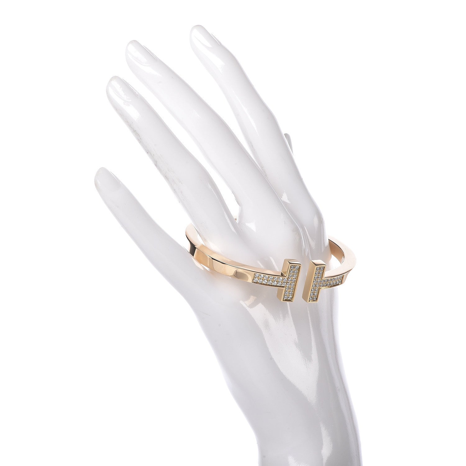 Tiffany 18K Yellow Gold Diamond T Square Pave Bracelet 2 of 5