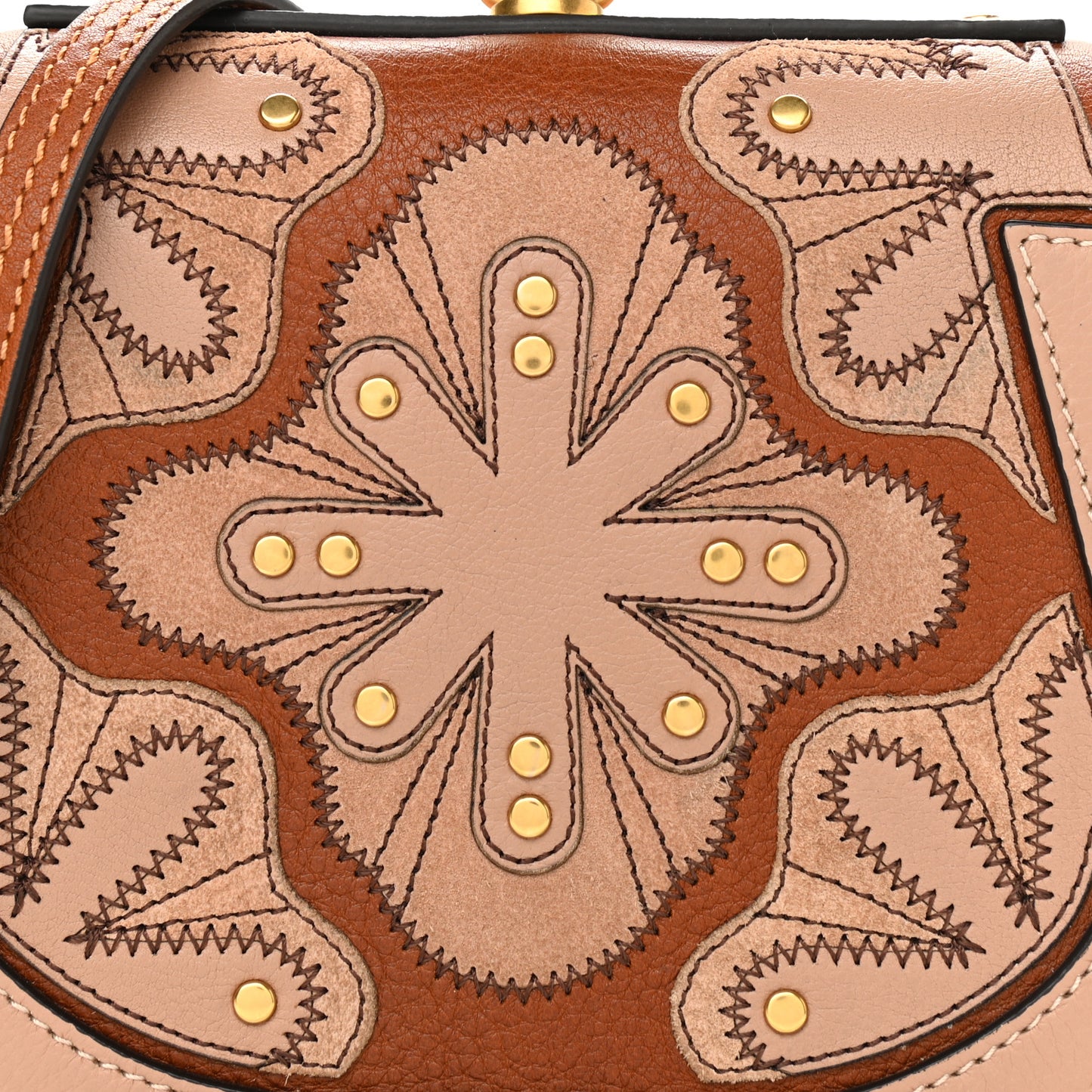 Calfskin Suede Floral Patchwork Small Nile Bracelet Bag Caramel