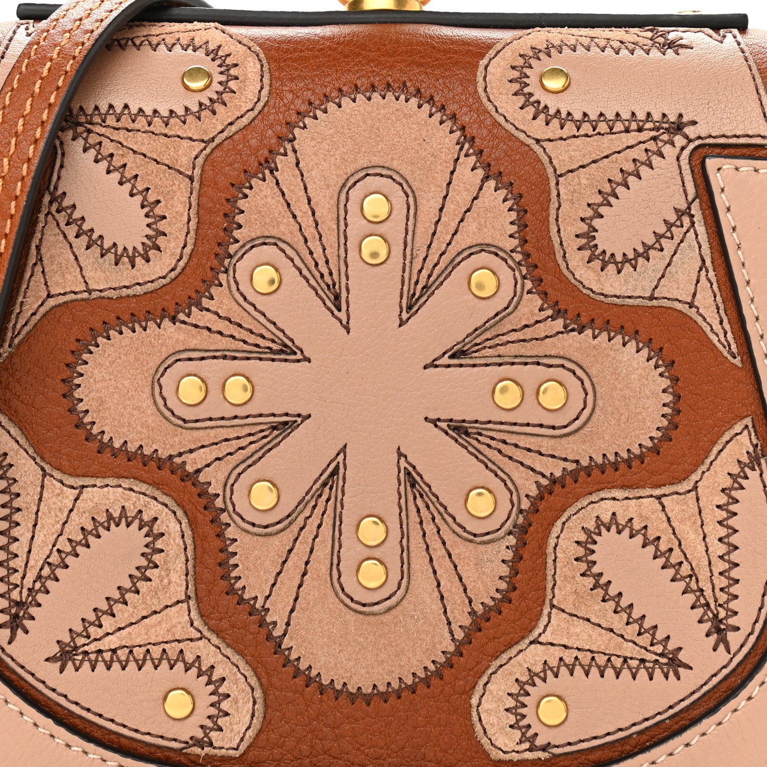 Chloe Calfskin Suede Floral Patchwork Small Nile Bracelet Bag Caramel 8 of 10