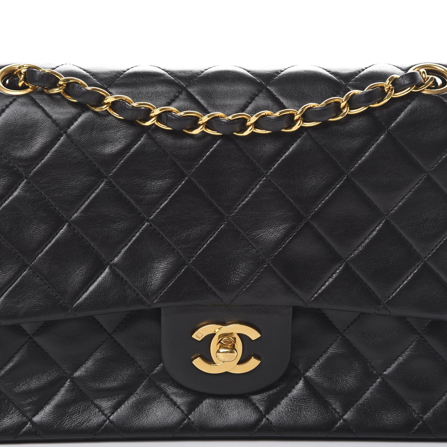 Lambskin Quilted Medium Double Flap Black