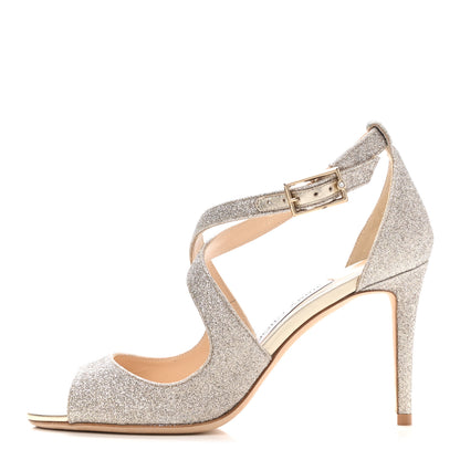 Jimmy Choo Dusty Glitter Emily 85 Sandals 36 Platinum Ice 1 of 10