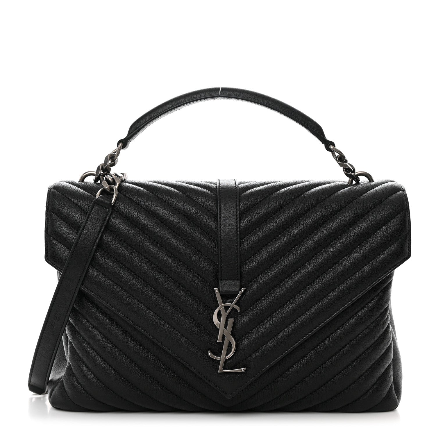 Saint Laurent Sheepskin Matelasse Chevron Monogram Large College Satchel Black 1 of 12