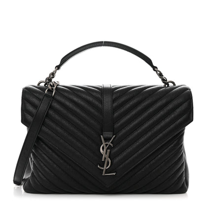 Saint Laurent Sheepskin Matelasse Chevron Monogram Large College Satchel Black 1 of 12