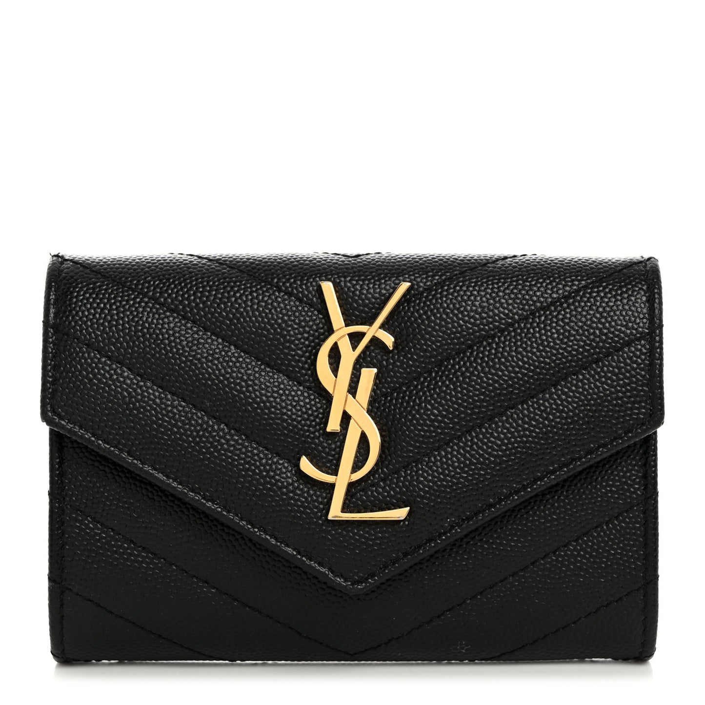 Grain De Poudre Matelasse Chevron Small Monogram Envelope Wallet Black