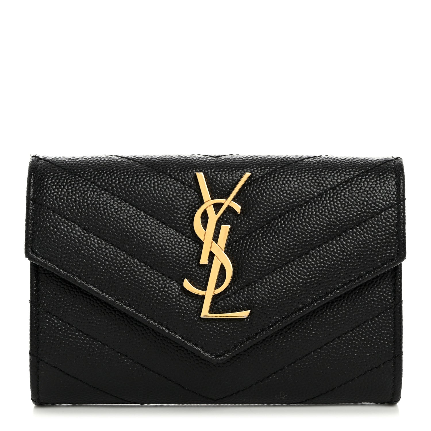 Saint Laurent Grain De Poudre Matelasse Chevron Small Monogram Envelope Wallet Black 1 of 7