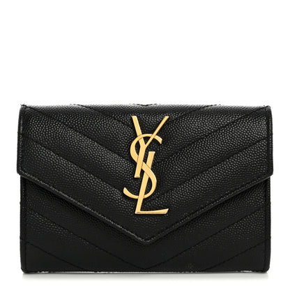 Saint Laurent Grain De Poudre Matelasse Chevron Small Monogram Envelope Wallet Black 1 of 7
