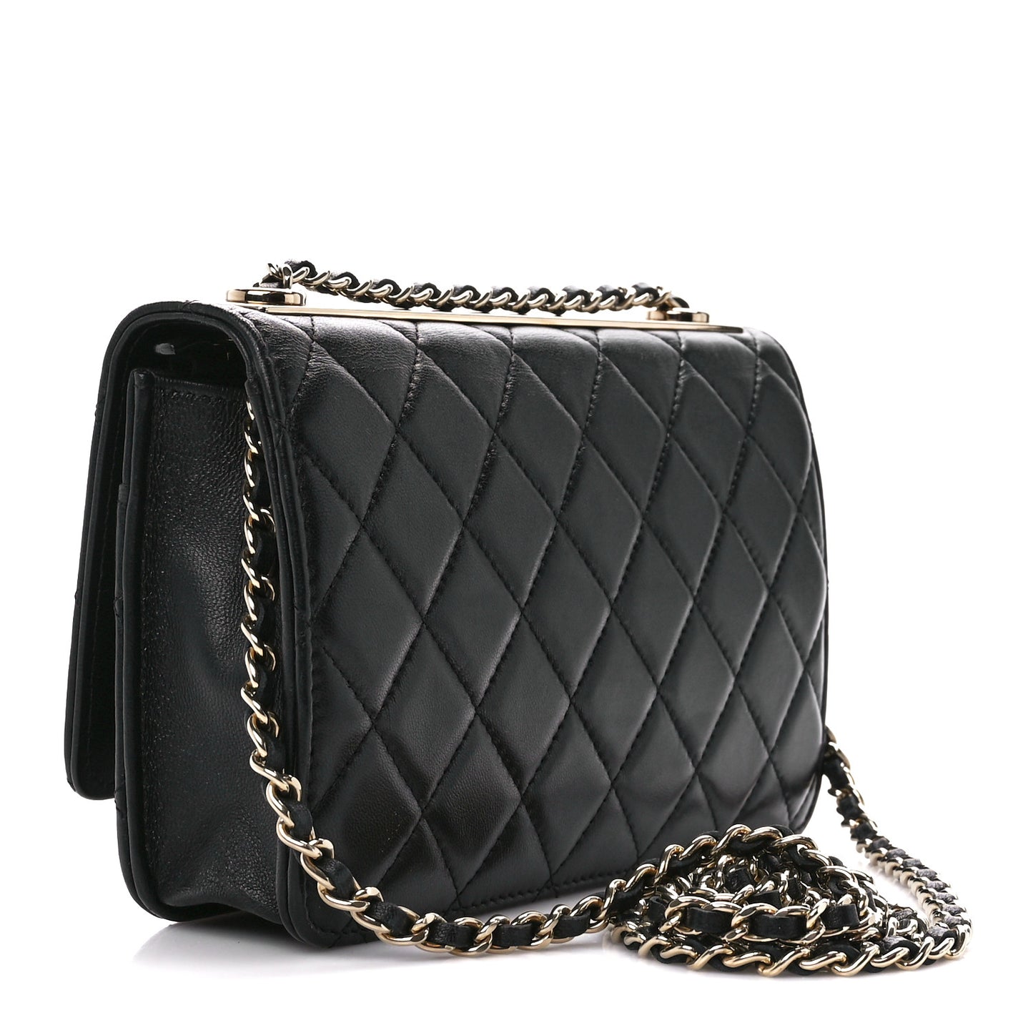 Lambskin Quilted Trendy CC Wallet On Chain WOC Black