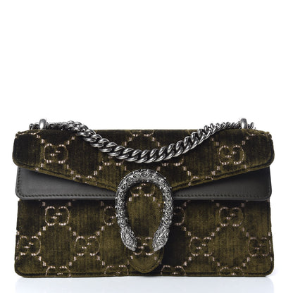 Gucci Velvet Moon Calfskin Crystal GG Monogram Small Dionysus Shoulder Bag Dark Olive Rose Gold 1 of 10