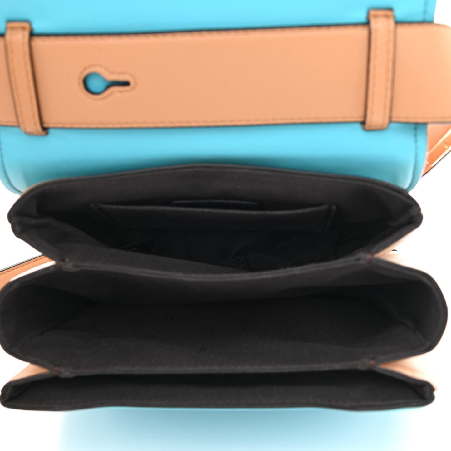 Shiny Nappa Small ID Shoulder Bag Beige Turquoise